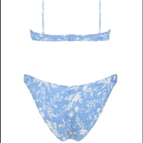 Another Chill Blue Floral Print Smocked Bikini Set - Picture 2 of 4